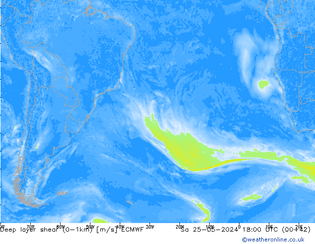 Deep layer shear (0-1km) ECMWF Sa 25.05.2024 18 UTC