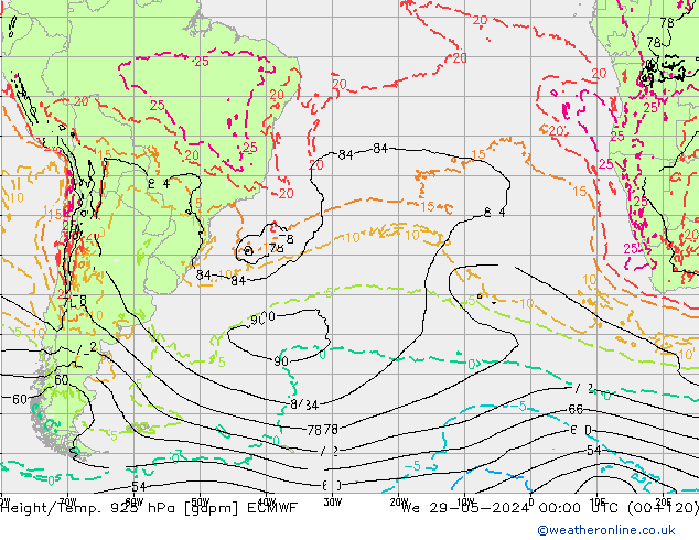 Yükseklik/Sıc. 925 hPa ECMWF Çar 29.05.2024 00 UTC