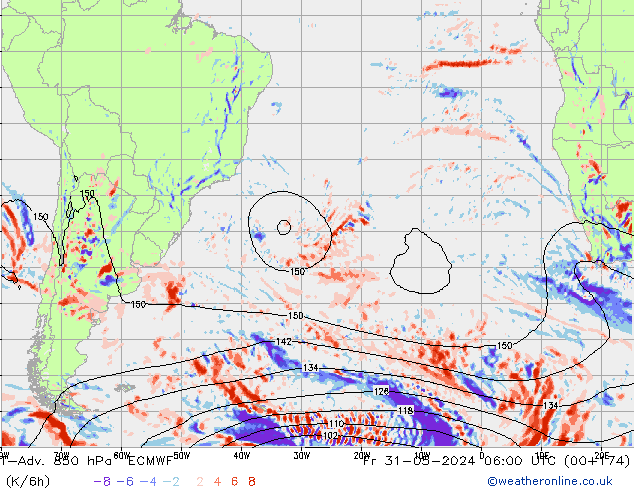 T-Adv. 850 hPa ECMWF Fr 31.05.2024 06 UTC