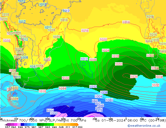 Thck 700-1000 hPa ECMWF So 01.06.2024 06 UTC