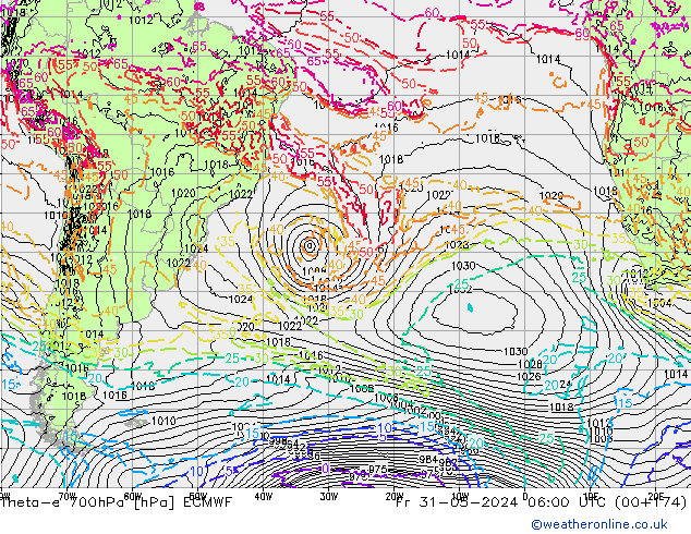 Theta-e 700hPa ECMWF pt. 31.05.2024 06 UTC