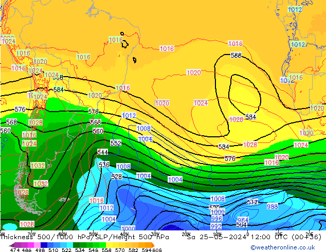 Thck 500-1000hPa ECMWF Sa 25.05.2024 12 UTC