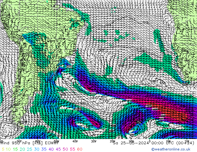 Vento 950 hPa ECMWF Sáb 25.05.2024 00 UTC