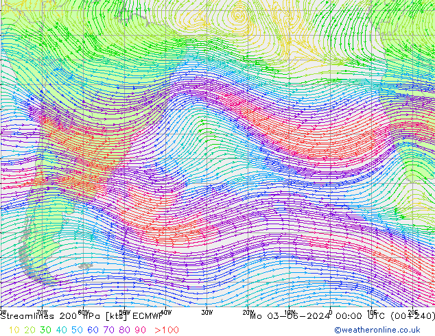 Streamlines 200 hPa ECMWF Po 03.06.2024 00 UTC