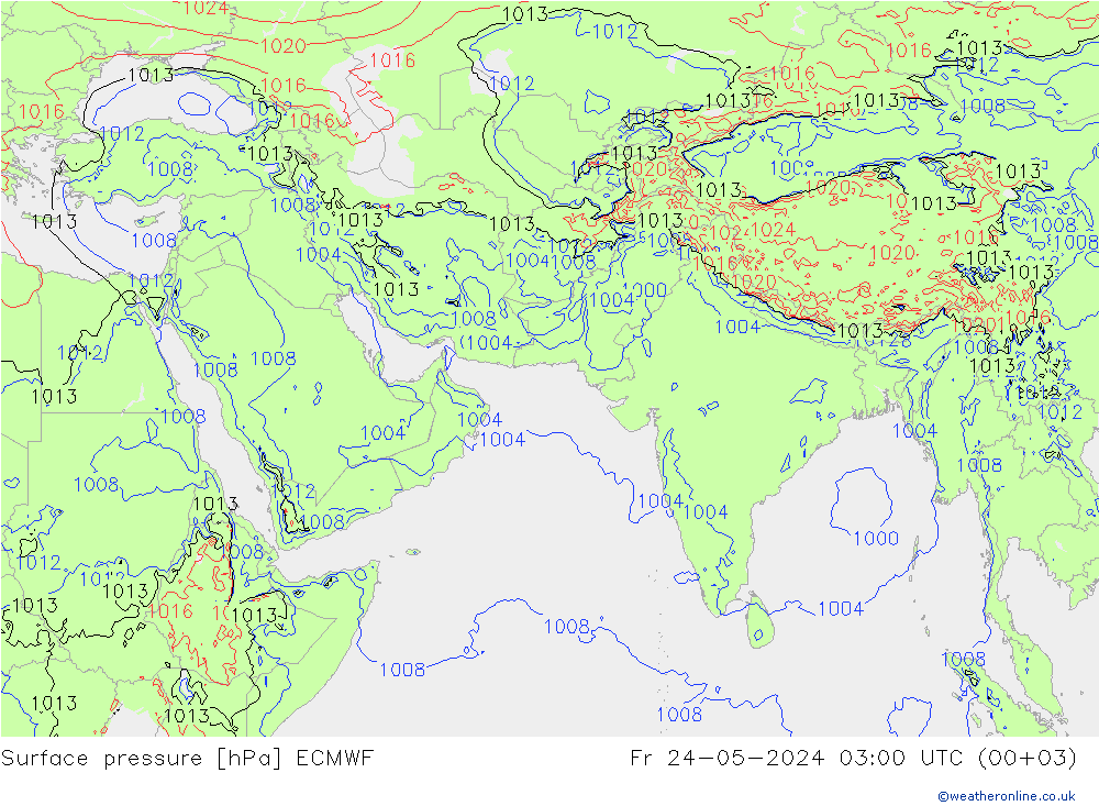 pressão do solo ECMWF Sex 24.05.2024 03 UTC