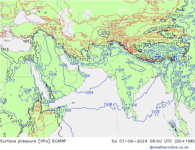 Surface pressure ECMWF Sa 01.06.2024 06 UTC