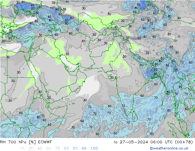 RH 700 hPa ECMWF Mo 27.05.2024 06 UTC