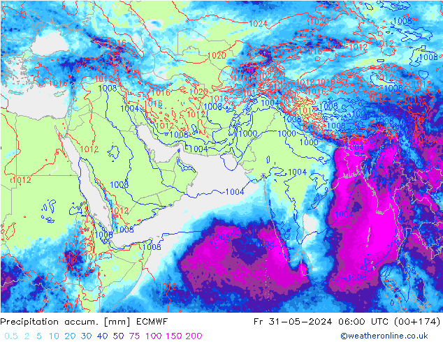 Precipitation accum. ECMWF 星期五 31.05.2024 06 UTC