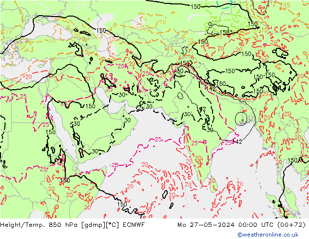 Height/Temp. 850 hPa ECMWF Mo 27.05.2024 00 UTC