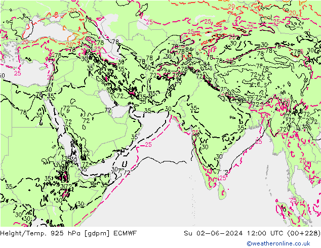 Height/Temp. 925 hPa ECMWF Su 02.06.2024 12 UTC