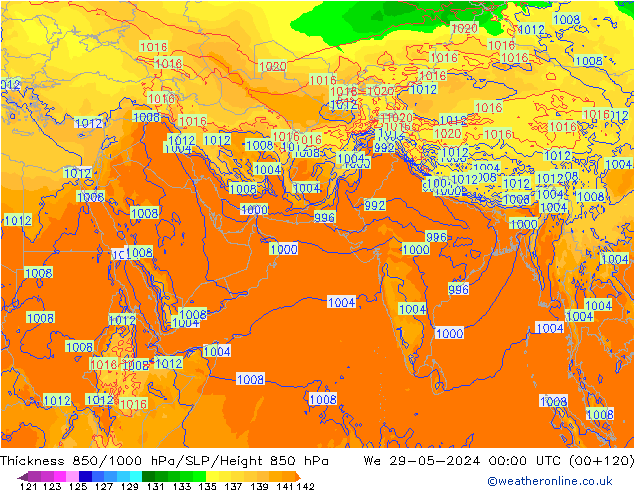 Thck 850-1000 hPa ECMWF We 29.05.2024 00 UTC