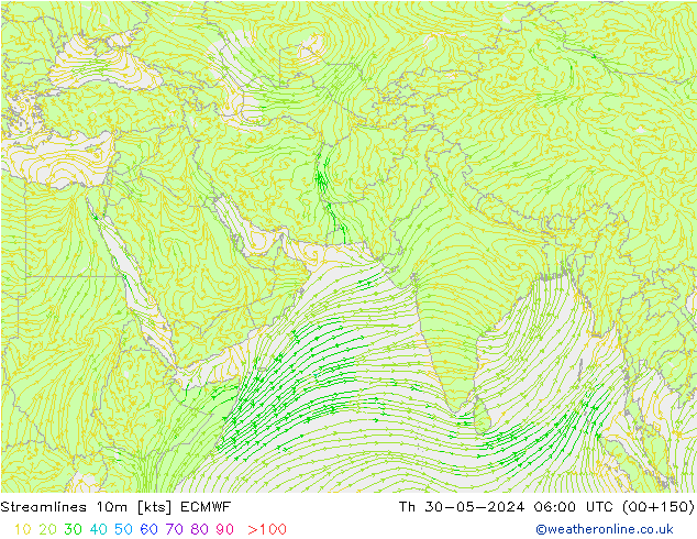 Linha de corrente 10m ECMWF Qui 30.05.2024 06 UTC