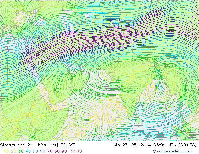 Streamlines 200 hPa ECMWF Mo 27.05.2024 06 UTC