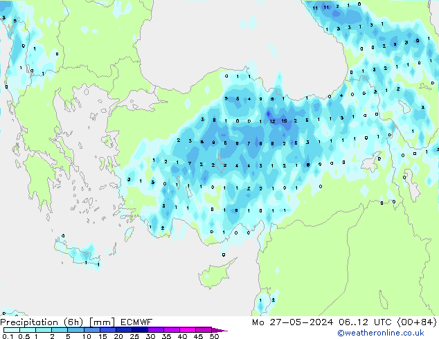 Z500/Yağmur (+YB)/Z850 ECMWF Pzt 27.05.2024 12 UTC