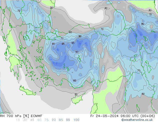 RH 700 hPa ECMWF Fr 24.05.2024 06 UTC