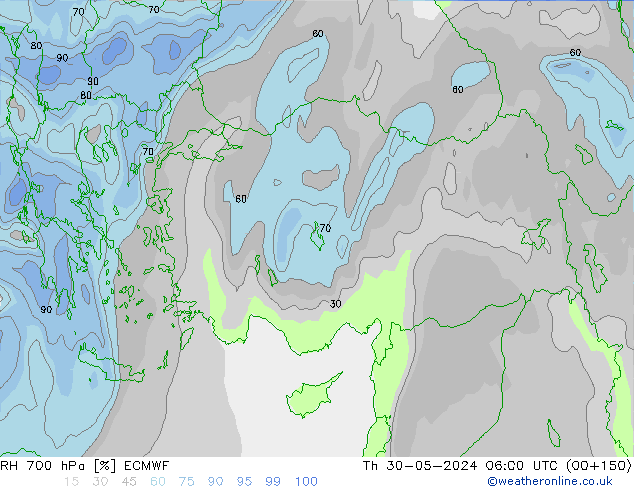 RV 700 hPa ECMWF do 30.05.2024 06 UTC