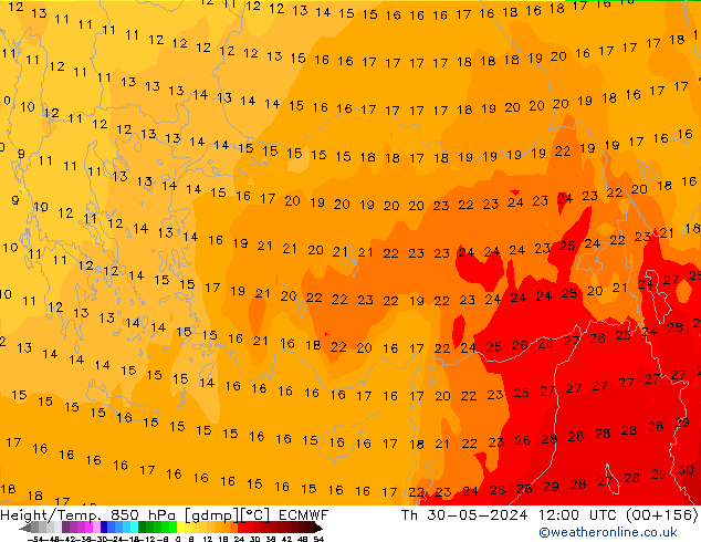 Height/Temp. 850 гПа ECMWF чт 30.05.2024 12 UTC