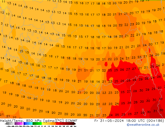 Yükseklik/Sıc. 850 hPa ECMWF Cu 31.05.2024 18 UTC