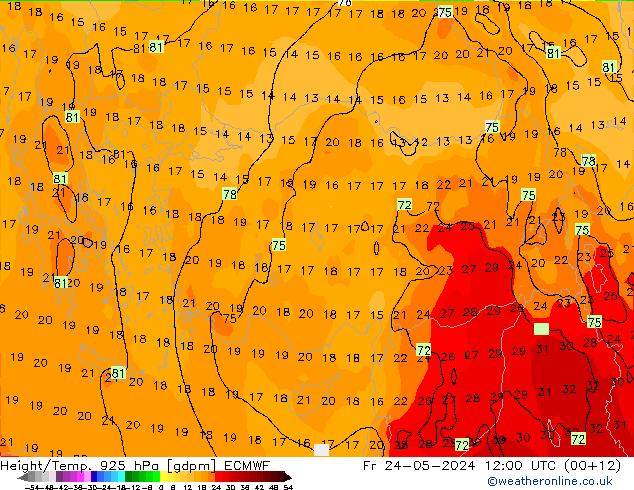 Géop./Temp. 925 hPa ECMWF ven 24.05.2024 12 UTC