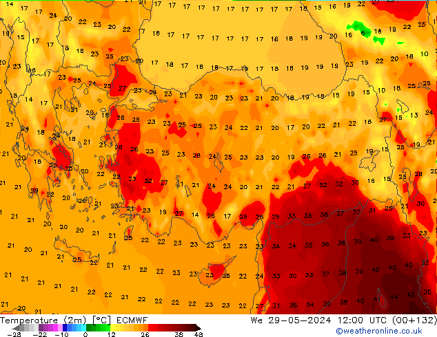 Temperature (2m) ECMWF We 29.05.2024 12 UTC