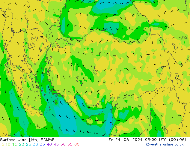 Surface wind ECMWF Fr 24.05.2024 06 UTC