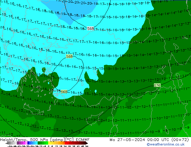 Yükseklik/Sıc. 500 hPa ECMWF Pzt 27.05.2024 00 UTC