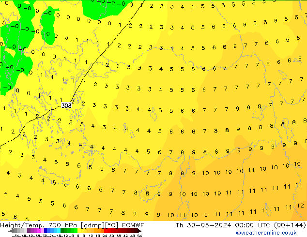 Height/Temp. 700 hPa ECMWF czw. 30.05.2024 00 UTC