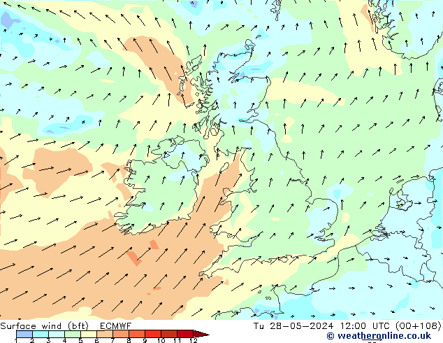 Surface wind (bft) ECMWF Tu 28.05.2024 12 UTC