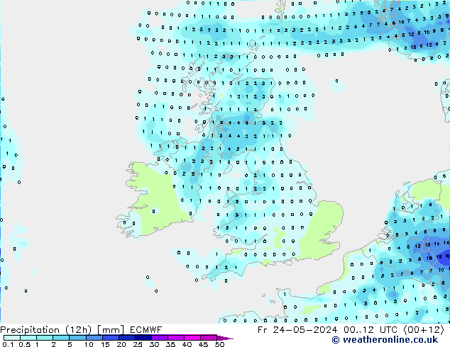 Precipitation (12h) ECMWF Fr 24.05.2024 12 UTC