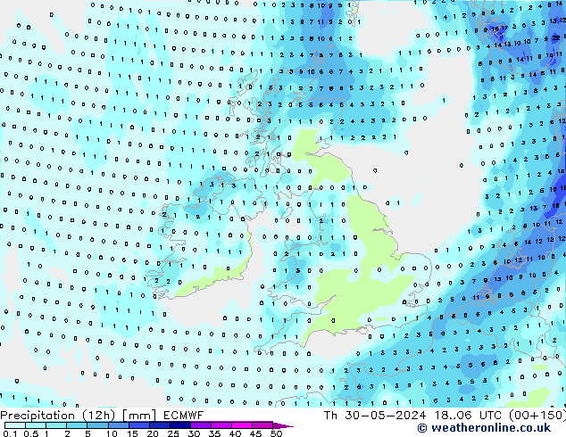 Precipitação (12h) ECMWF Qui 30.05.2024 06 UTC