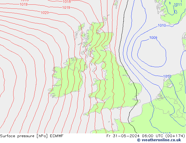 Atmosférický tlak ECMWF Pá 31.05.2024 06 UTC