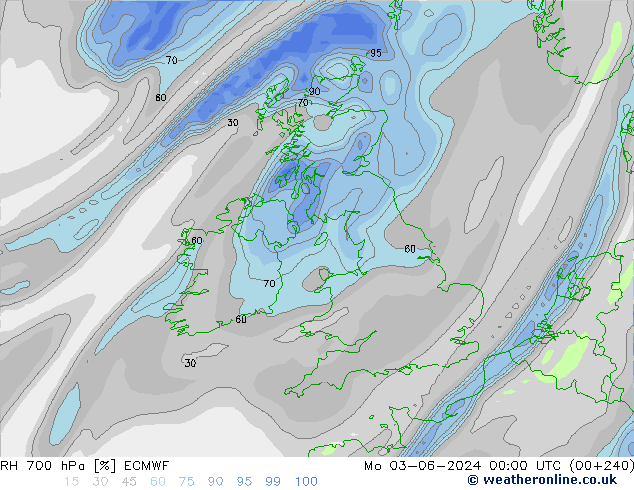 Humidité rel. 700 hPa ECMWF lun 03.06.2024 00 UTC