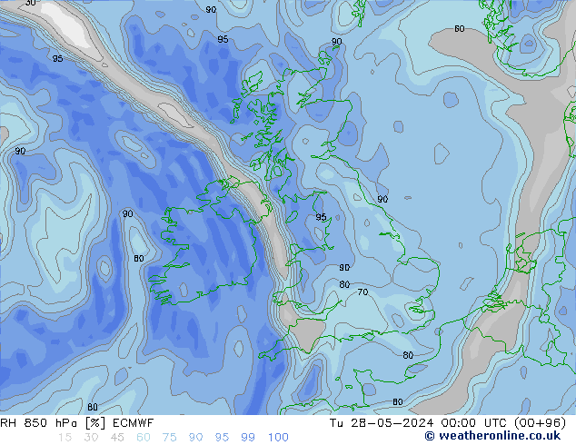 RH 850 hPa ECMWF Tu 28.05.2024 00 UTC