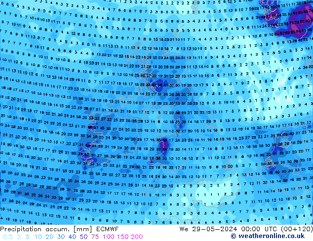 Precipitation accum. ECMWF We 29.05.2024 00 UTC