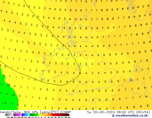 Z500/Rain (+SLP)/Z850 ECMWF Su 26.05.2024 06 UTC