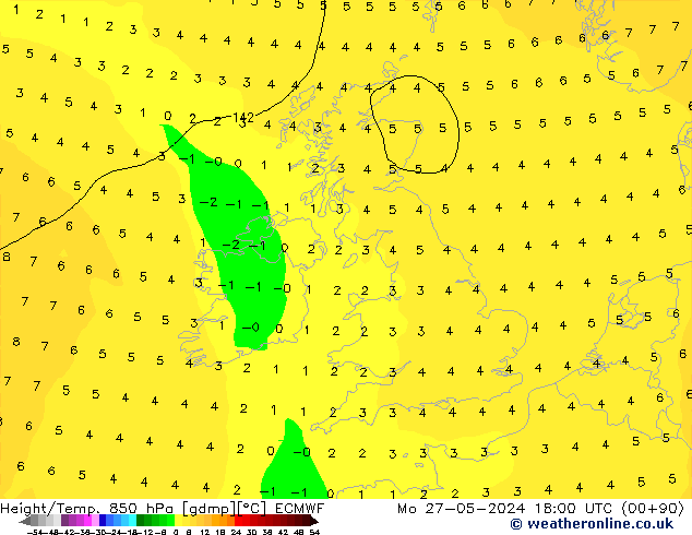 Z500/Rain (+SLP)/Z850 ECMWF Mo 27.05.2024 18 UTC