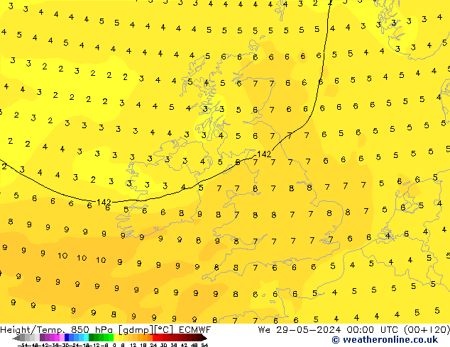 Z500/Rain (+SLP)/Z850 ECMWF Qua 29.05.2024 00 UTC