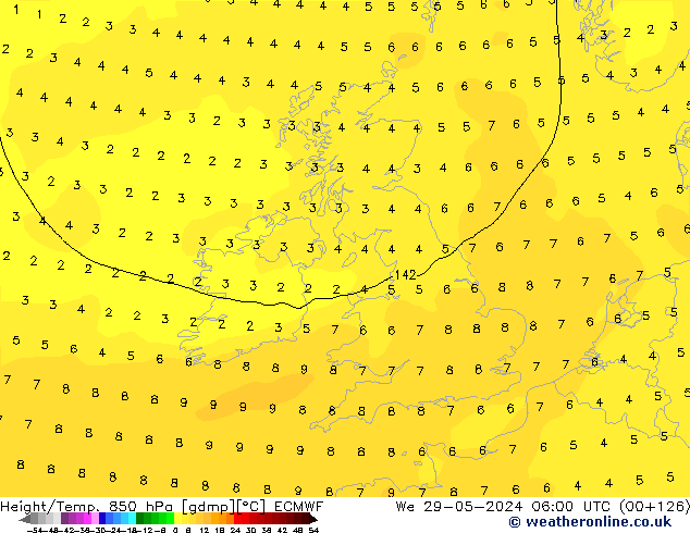 Z500/Rain (+SLP)/Z850 ECMWF We 29.05.2024 06 UTC