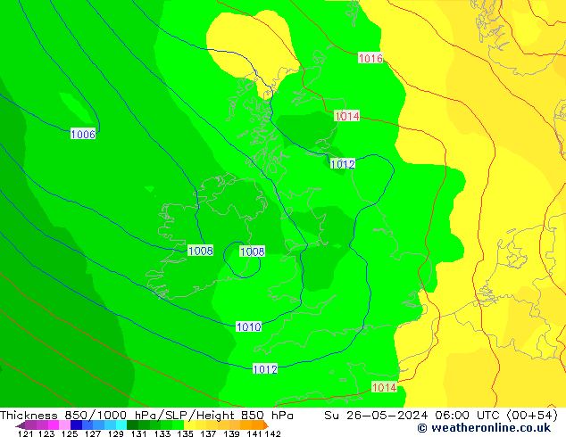 Espesor 850-1000 hPa ECMWF dom 26.05.2024 06 UTC