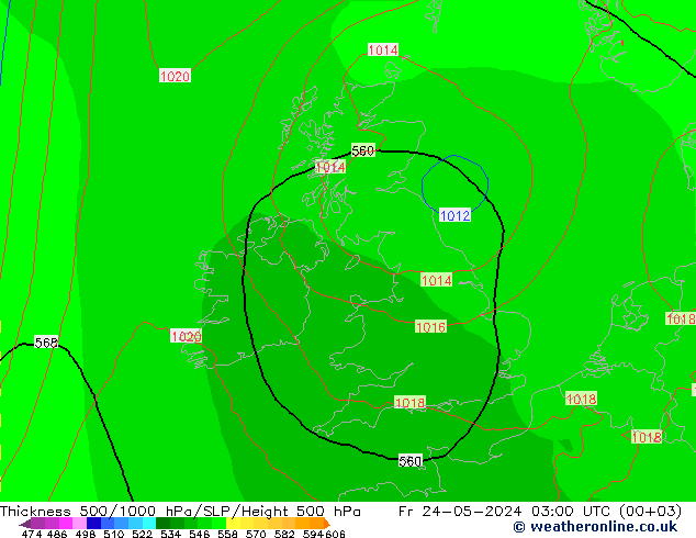 Dikte 500-1000hPa ECMWF vr 24.05.2024 03 UTC