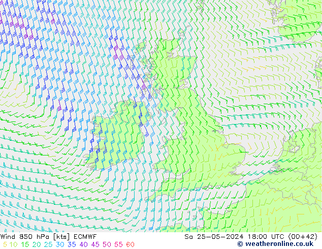 Wind 850 hPa ECMWF za 25.05.2024 18 UTC