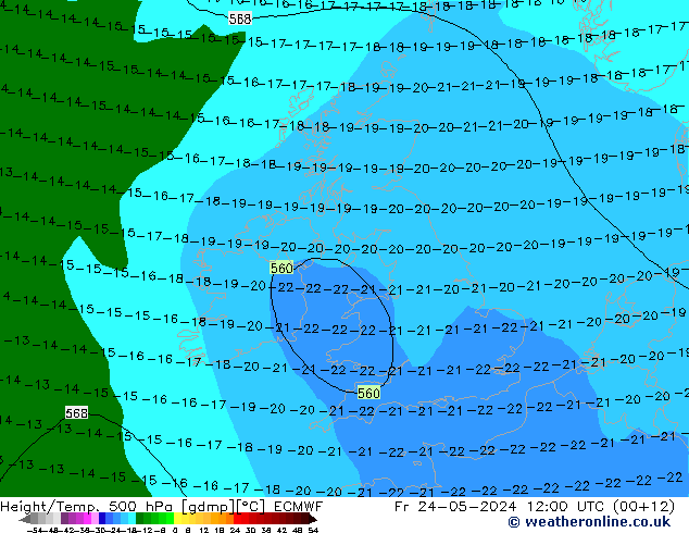 Yükseklik/Sıc. 500 hPa ECMWF Cu 24.05.2024 12 UTC