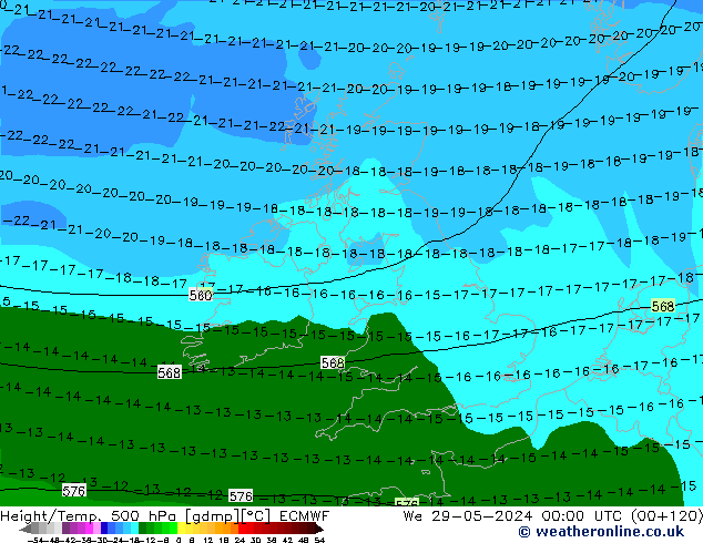 Z500/Rain (+SLP)/Z850 ECMWF Qua 29.05.2024 00 UTC