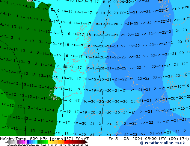 Height/Temp. 500 hPa ECMWF ven 31.05.2024 06 UTC