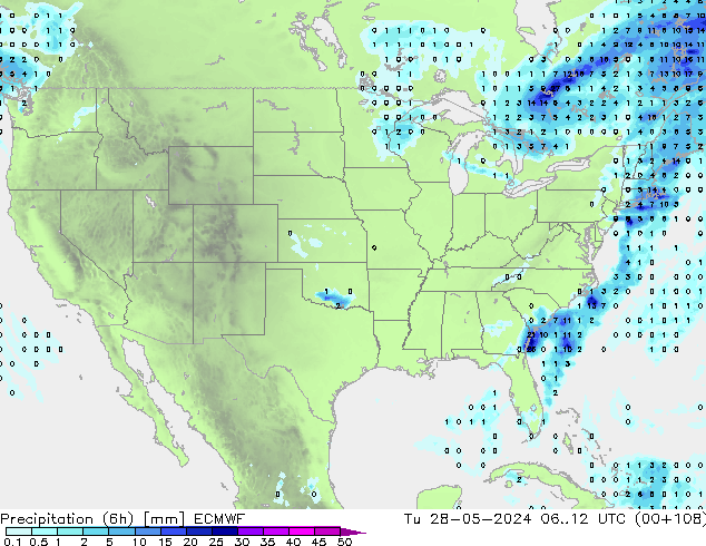 Precipitazione (6h) ECMWF mar 28.05.2024 12 UTC