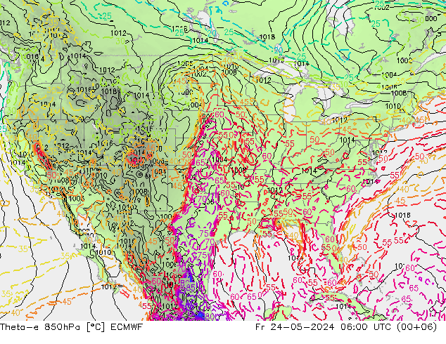 Theta-e 850hPa ECMWF Cu 24.05.2024 06 UTC