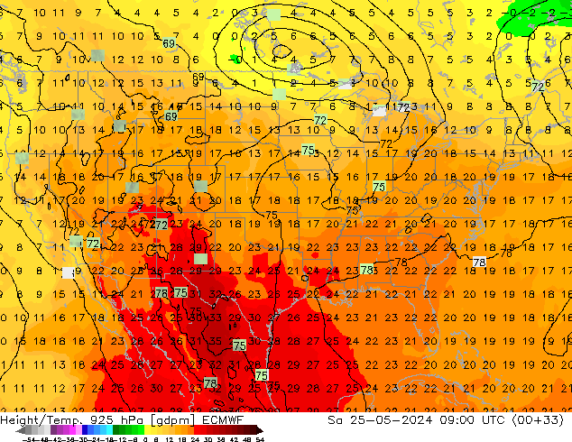 Height/Temp. 925 hPa ECMWF So 25.05.2024 09 UTC