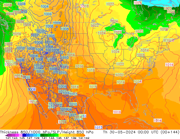 Thck 850-1000 hPa ECMWF gio 30.05.2024 00 UTC