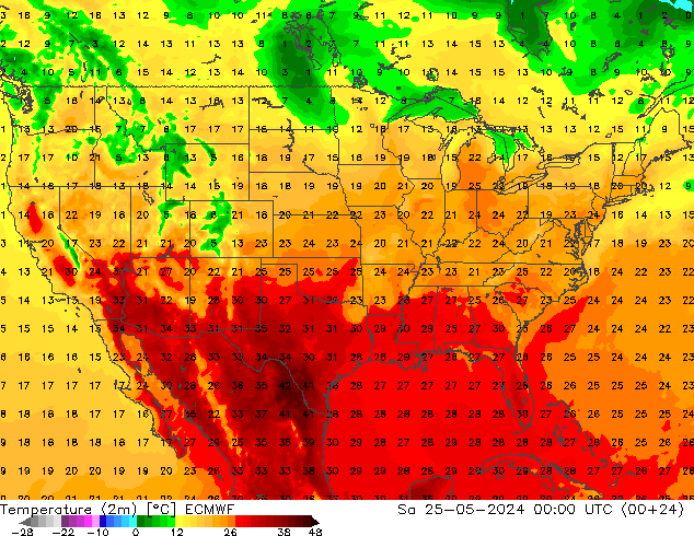 Temperatura (2m) ECMWF sáb 25.05.2024 00 UTC