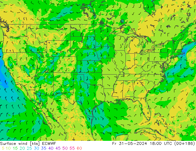 Surface wind ECMWF Fr 31.05.2024 18 UTC